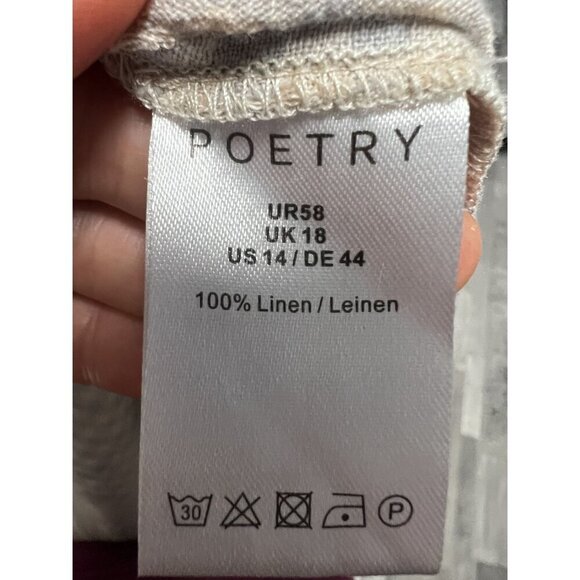 Poetry Plaid ButtonUp Shirt WOMEN LG Oversized Beige Blue Plaid Coastal normcore - Picture 7 of 8